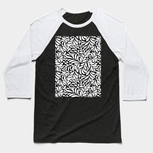 Floral Geometric Abstract Art - Black And White Baseball T-Shirt